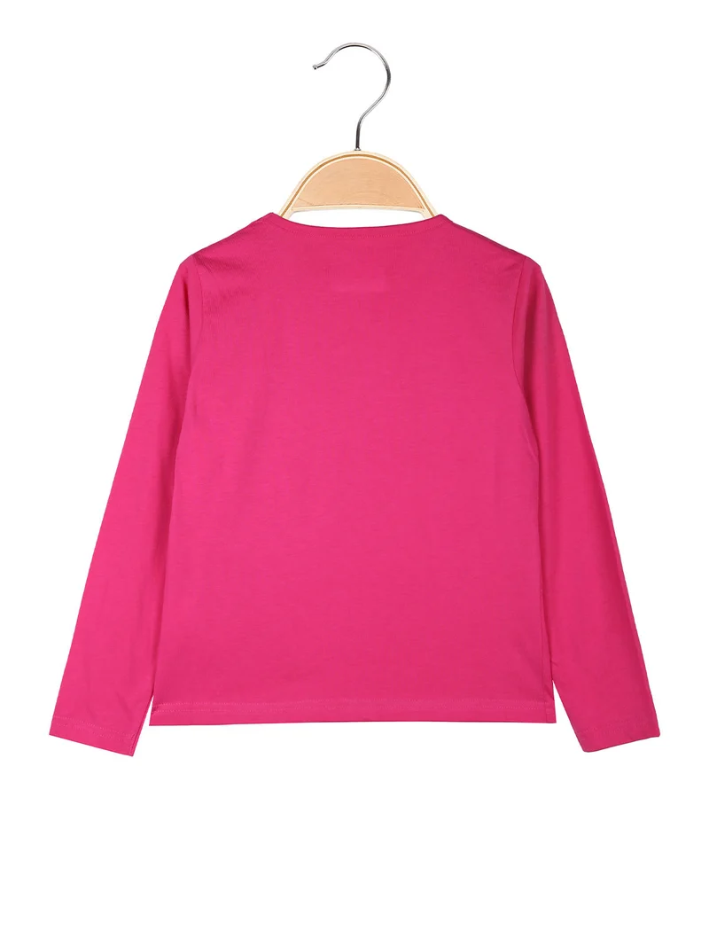 T-shirt girocollo a maniche lunghe da ragazza con logo - fucsia