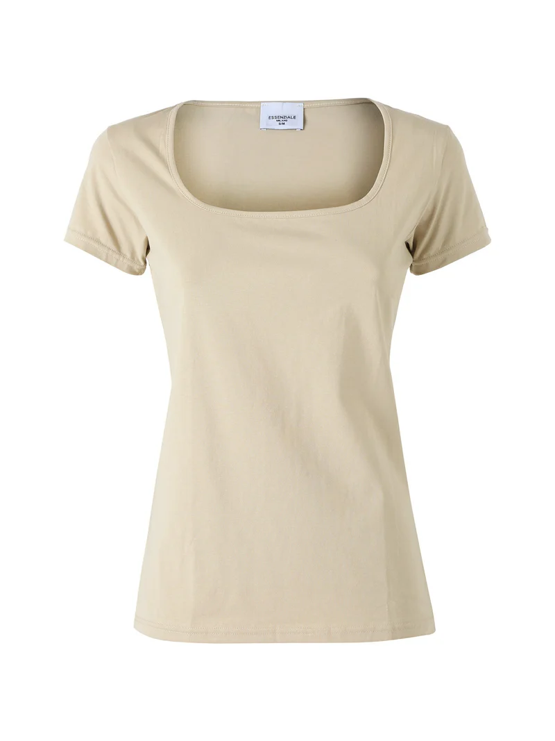 T-shirt da donna in cotone con scollo quadrato - naturale