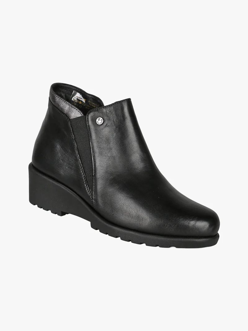 Stivaletti donna in pelle con zeppa - nero