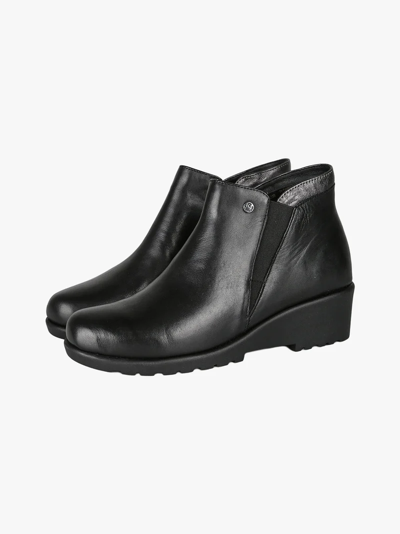 Stivaletti donna in pelle con zeppa - nero