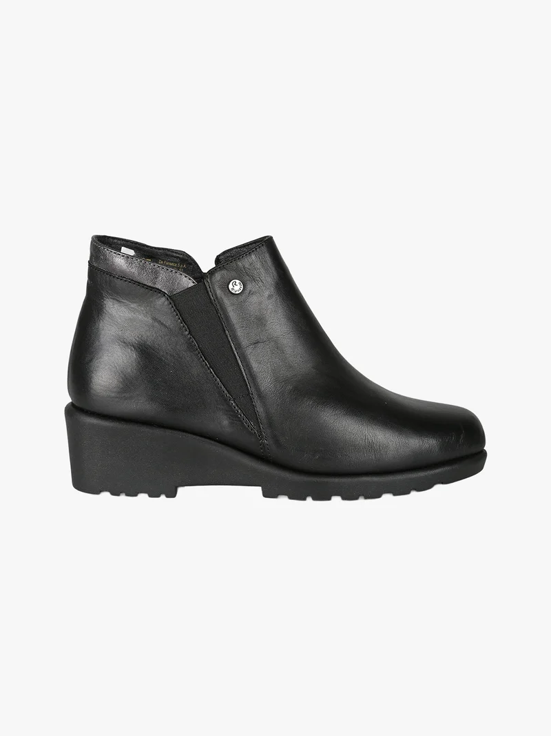 Stivaletti donna in pelle con zeppa - nero