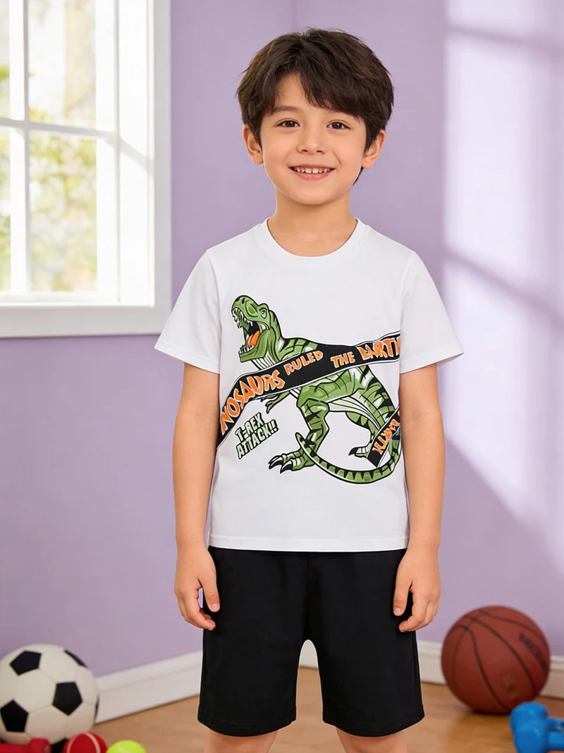 Completo da bambino corto in cotone con t-shirt e bermuda - bianco