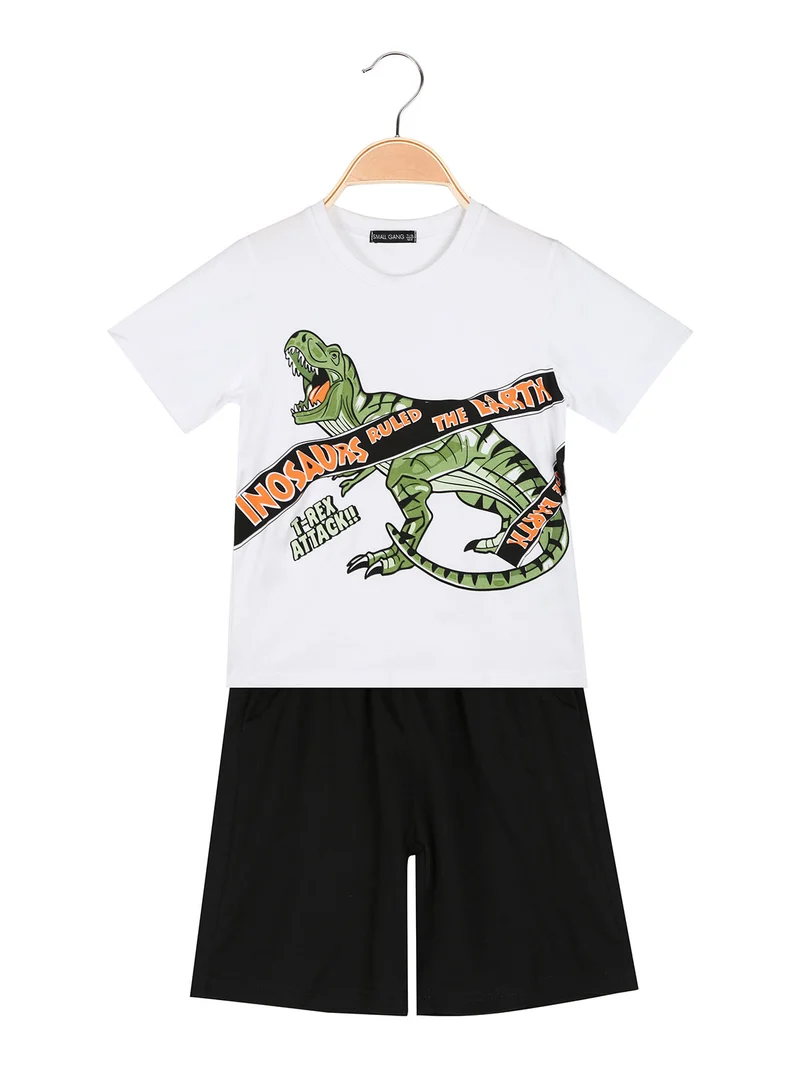Completo da bambino corto in cotone con t-shirt e bermuda - bianco