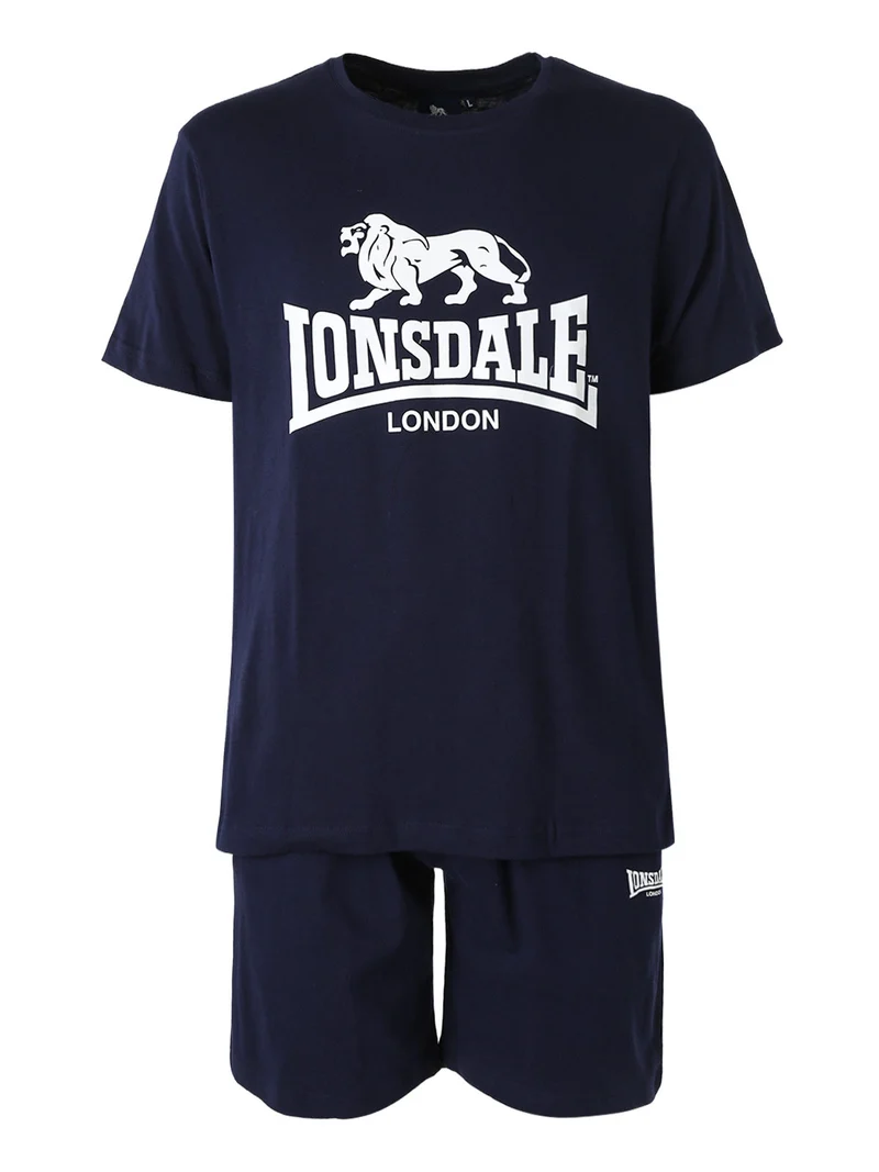 Completo corto da uomo in cotone con logo - blu scuro