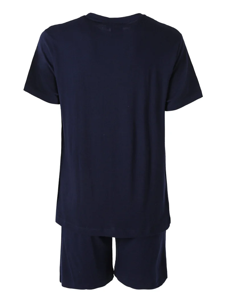 Completo corto da uomo in cotone con logo - blu scuro