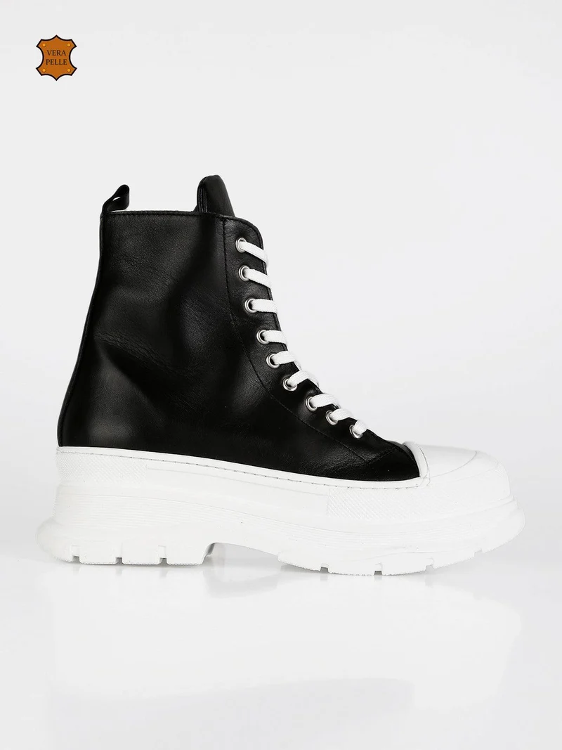 Genny Sneakers alta in pelle con platform - nero
