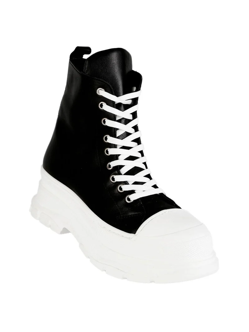 Genny Sneakers alta in pelle con platform - nero