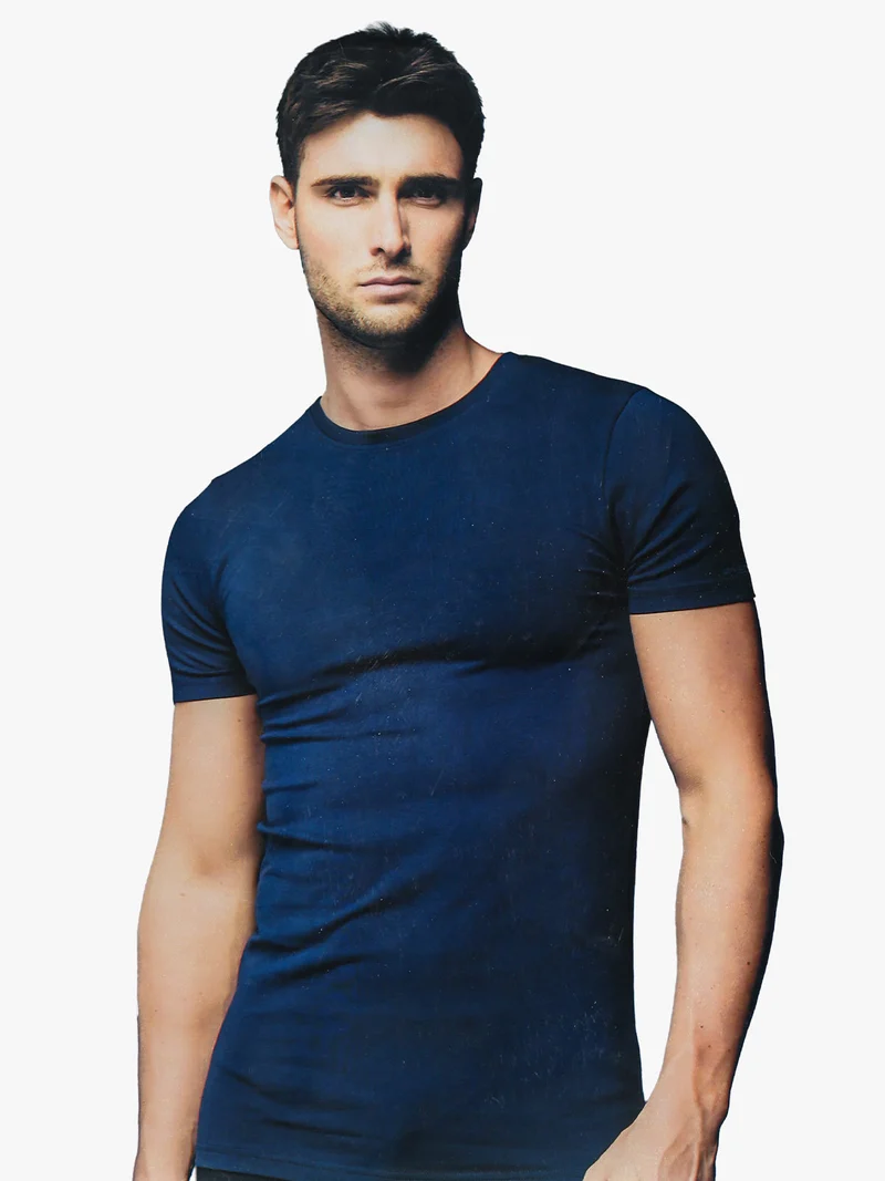 T-shirt intima da uomo in cotone bielastico - blu scuro
