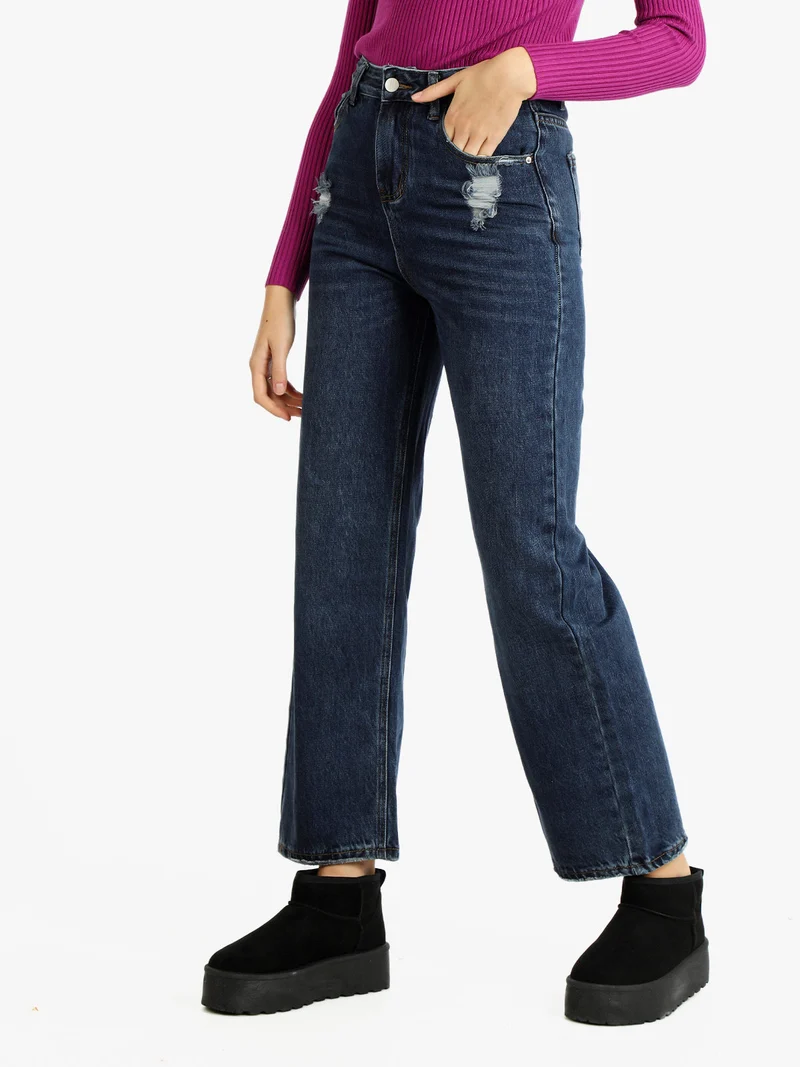 Jeans donna a gamba larga con strappi - jeans