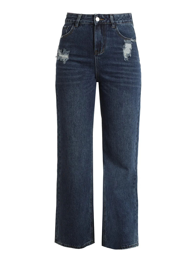 Jeans donna a gamba larga con strappi - jeans