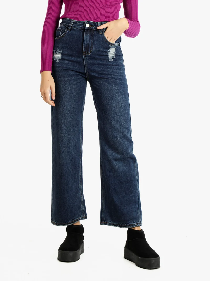 Jeans donna a gamba larga con strappi - jeans