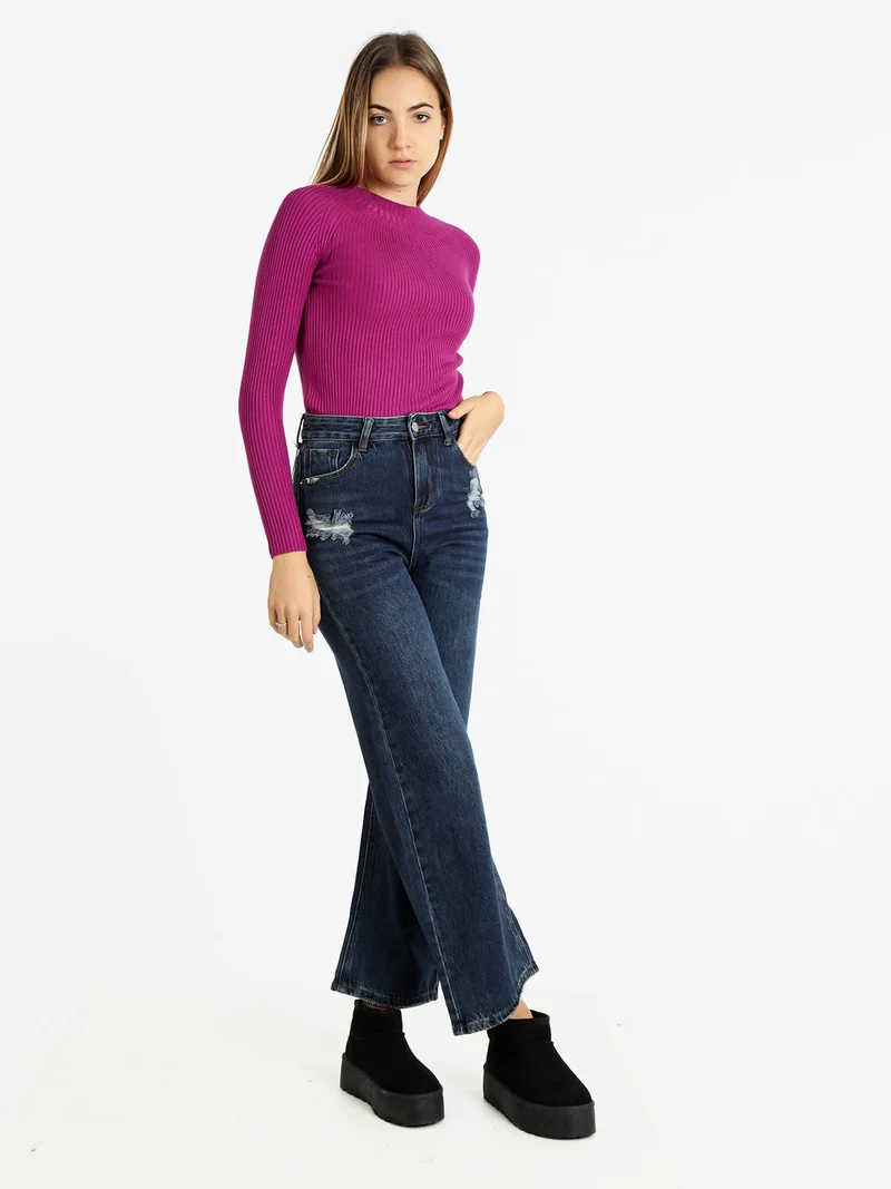 Jeans donna a gamba larga con strappi - jeans