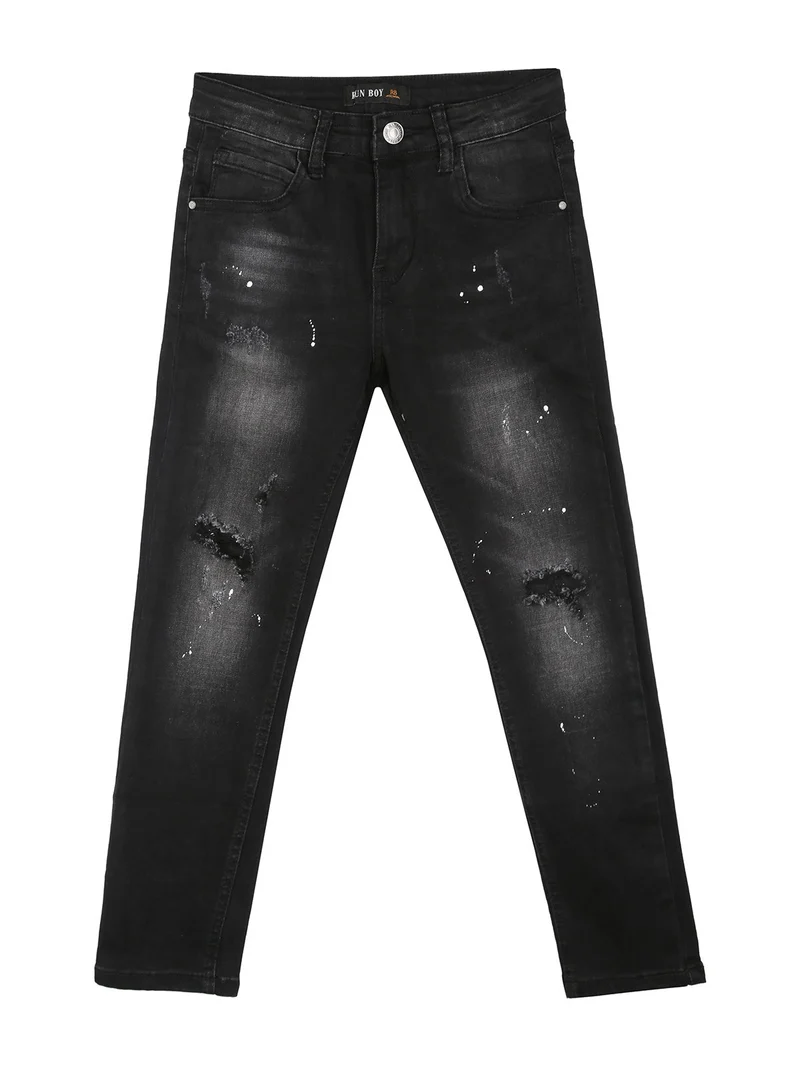 Jeans skinny da ragazzo con strappi - nero