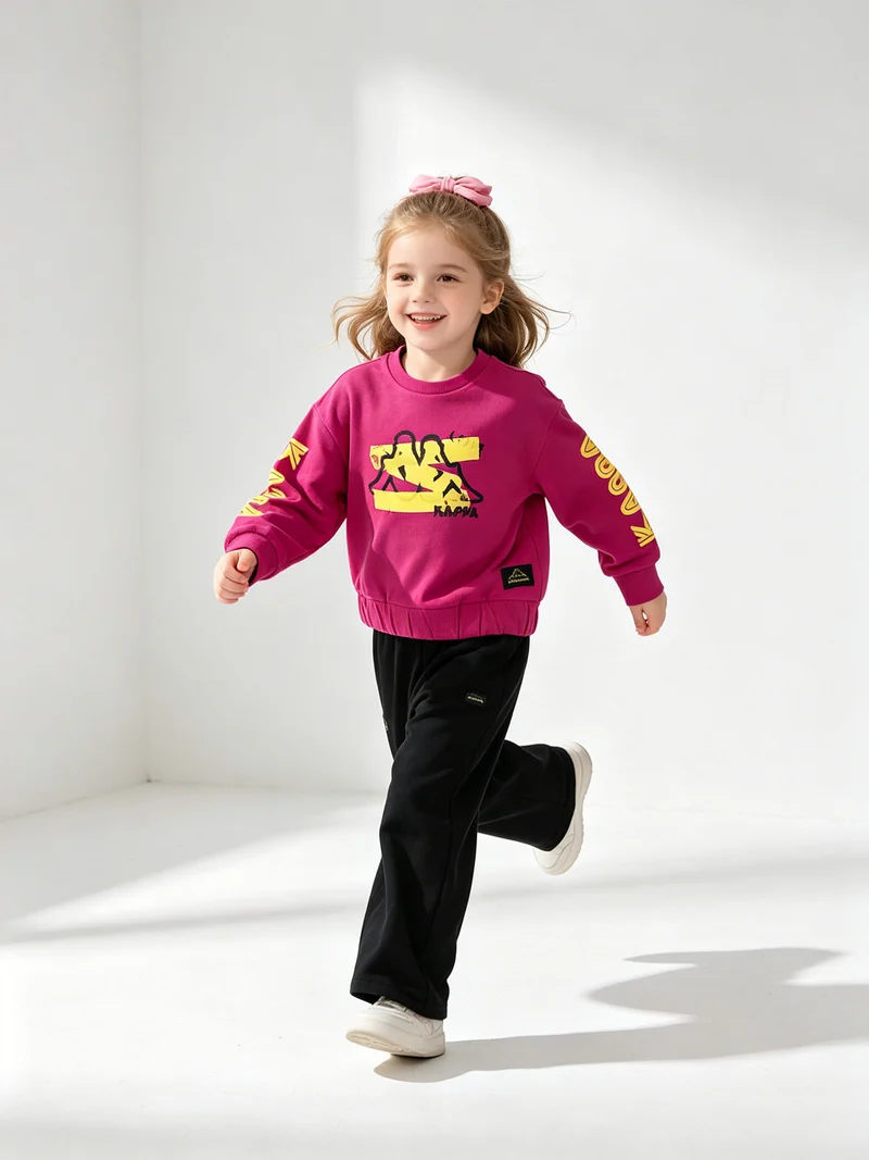 Completo tuta 2 pezzi da bambina con pantaloni a gamba larga - fucsia