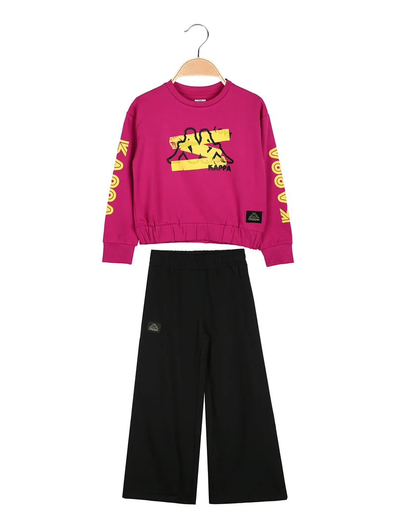 Completo tuta 2 pezzi da bambina con pantaloni a gamba larga - fucsia