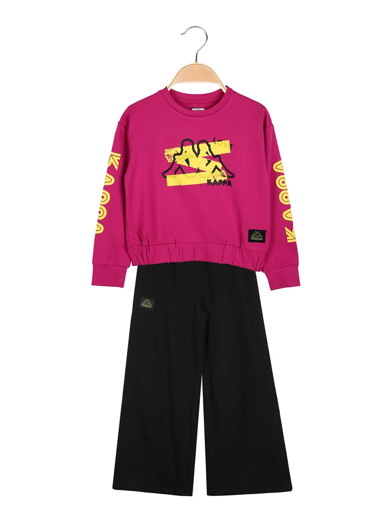 Completo tuta 2 pezzi da bambina con pantaloni a gamba larga - fucsia