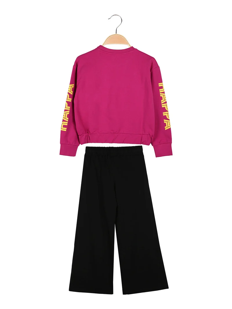 Completo tuta 2 pezzi da bambina con pantaloni a gamba larga - fucsia