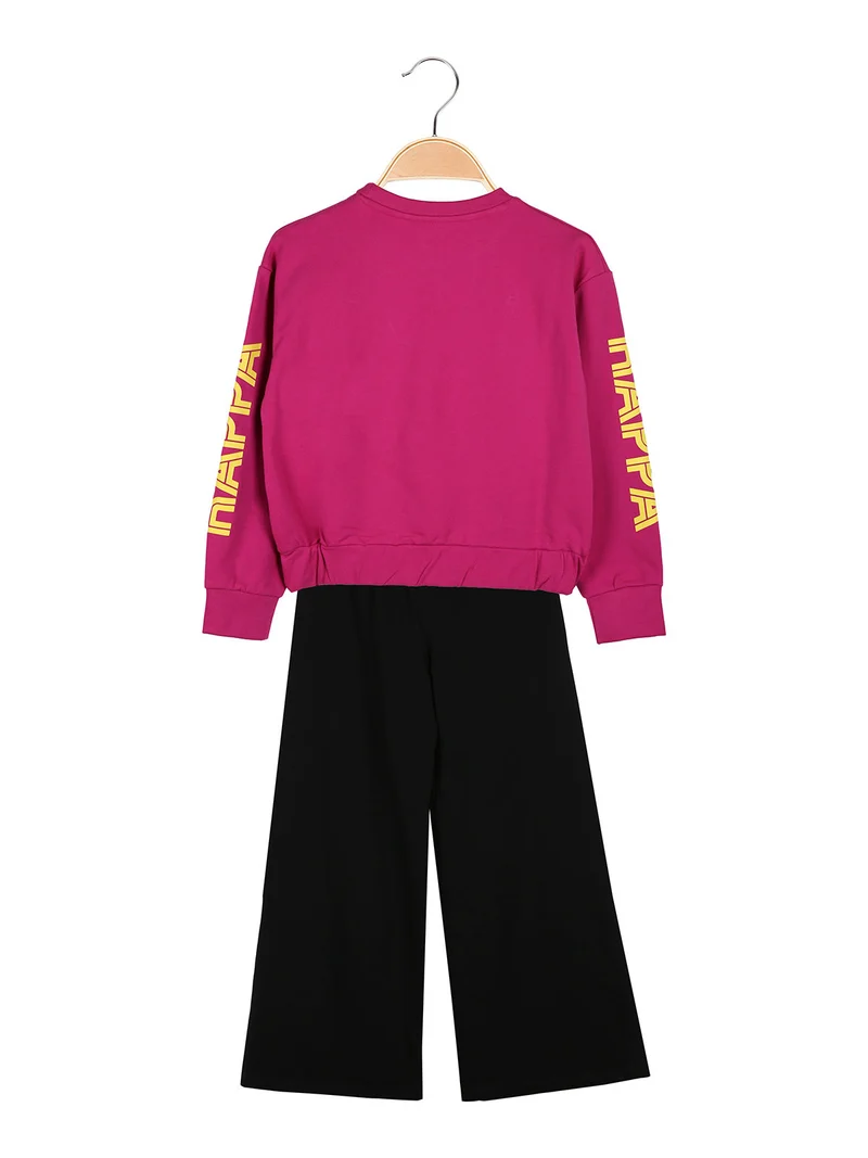 Completo tuta 2 pezzi da bambina con pantaloni a gamba larga - fucsia