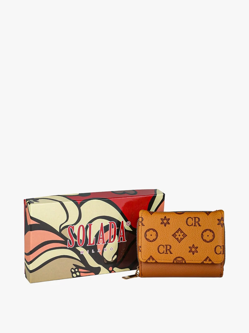 Portafoglio mini da donna con stampa monogramma - cuoio