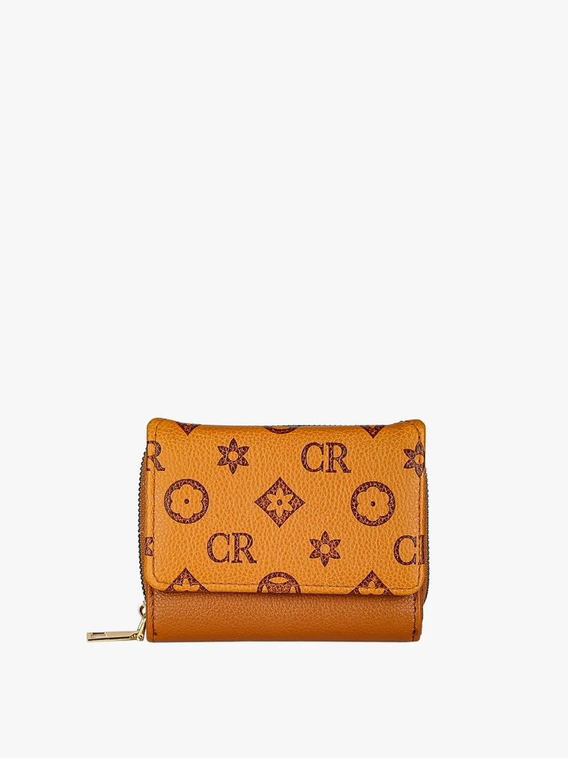 Portafoglio mini da donna con stampa monogramma - cuoio