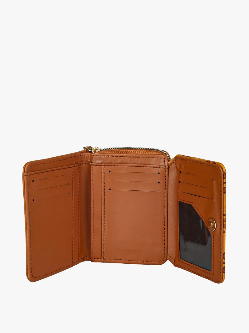Portafoglio mini da donna con stampa monogramma - cuoio