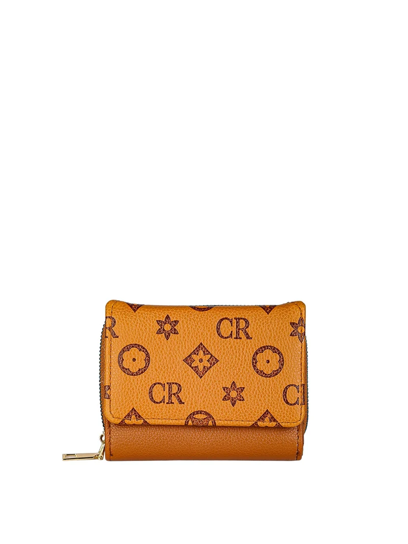 Portafoglio mini da donna con stampa monogramma - cuoio