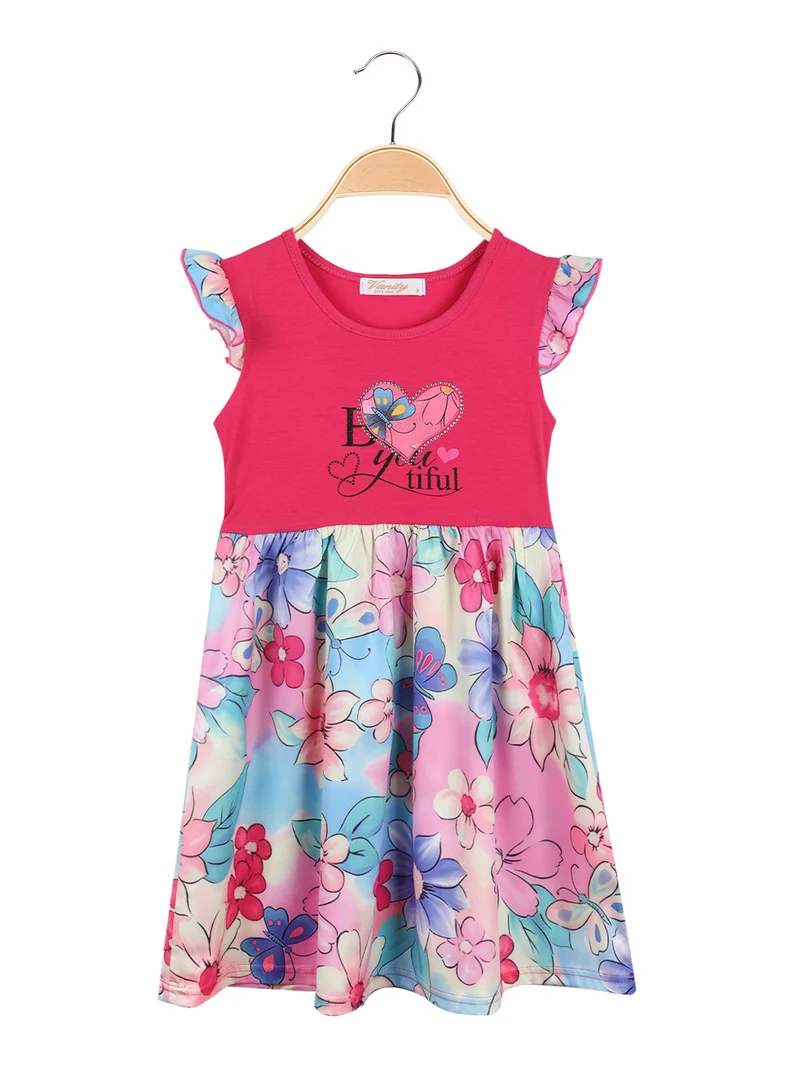 Vestito da bambina con maniche corte a volant - fucsia