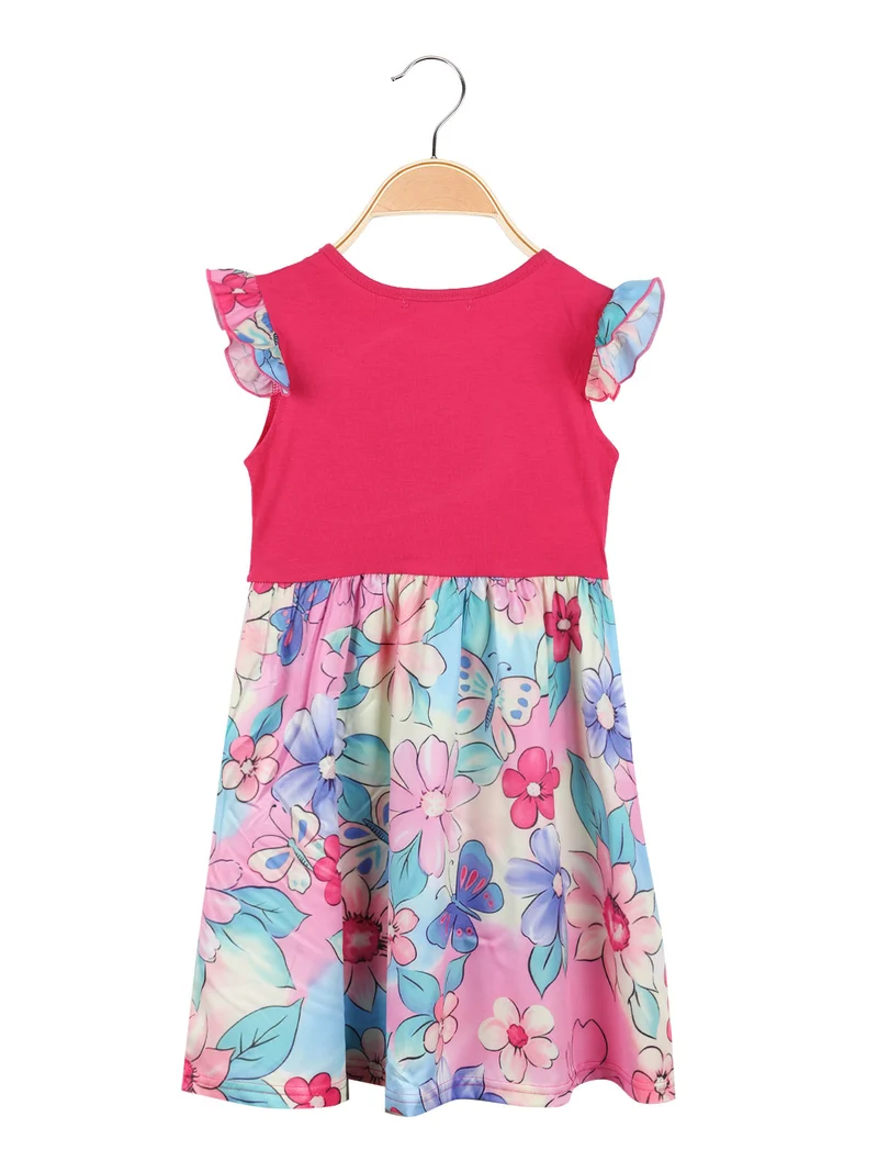 Vestito da bambina con maniche corte a volant - fucsia