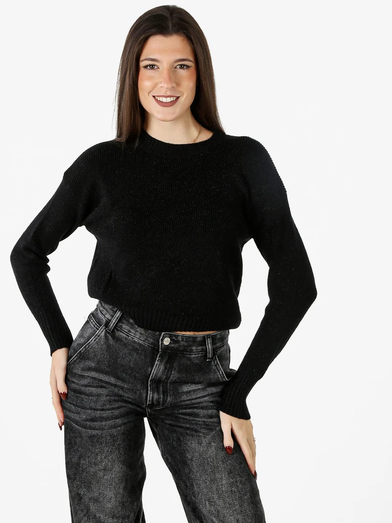 Maglione girocollo da donna lurex - nero