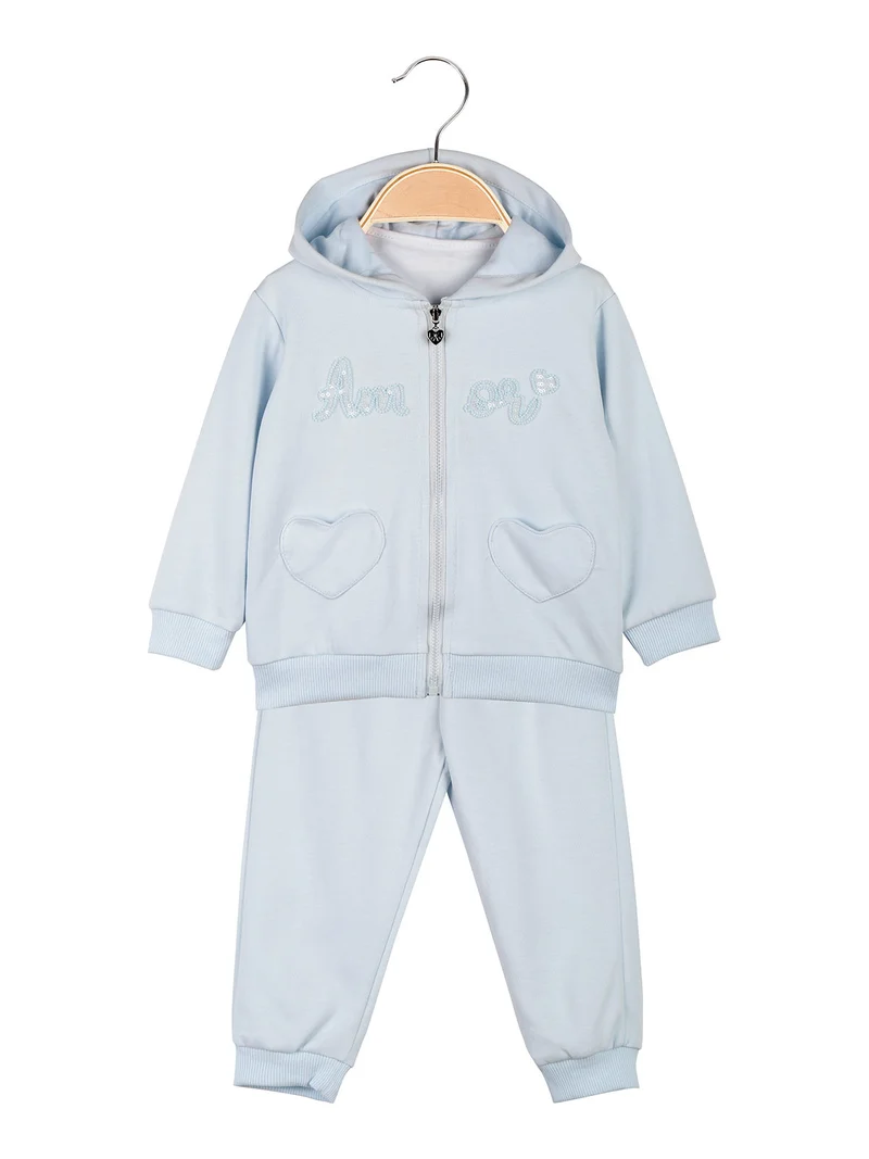 Completo da neonata 3 pezzi con cappuccio e zip - azzurro