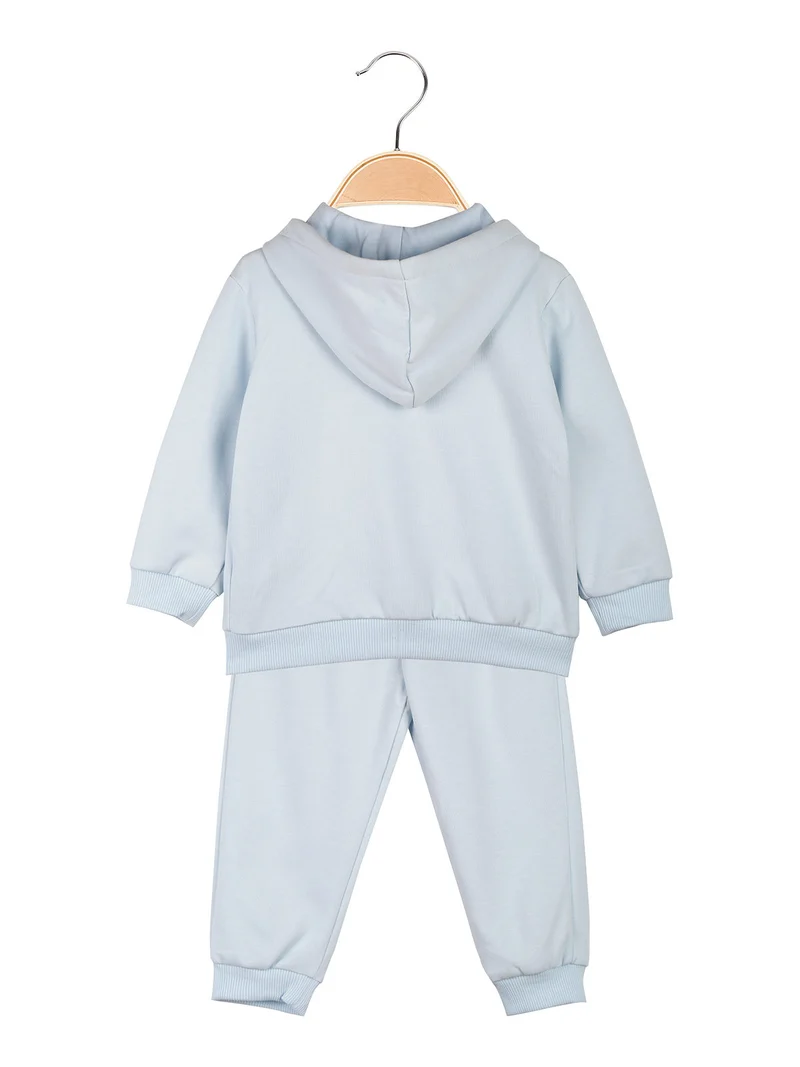 Completo da neonata 3 pezzi con cappuccio e zip - azzurro