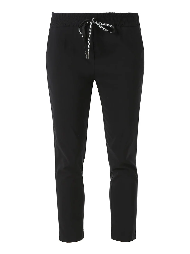 Pantaloni donna elasticizzati con coulisse - nero