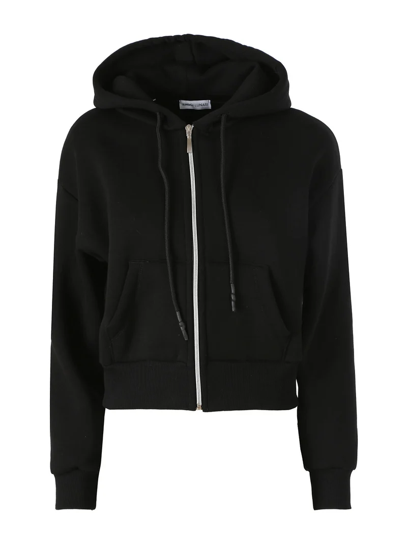 Felpa donna pesante con cappuccio e zip - nero