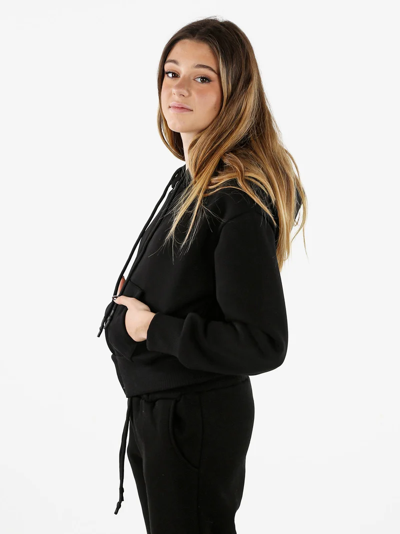 Felpa donna pesante con cappuccio e zip - nero