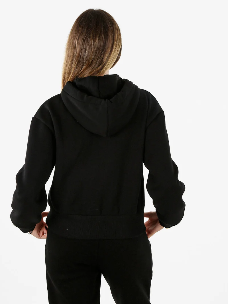 Felpa donna pesante con cappuccio e zip - nero