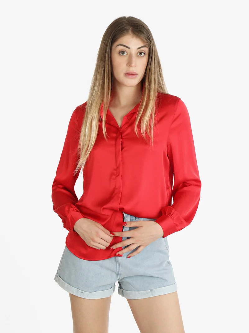 Camicia donna in raso con colletto - rosso