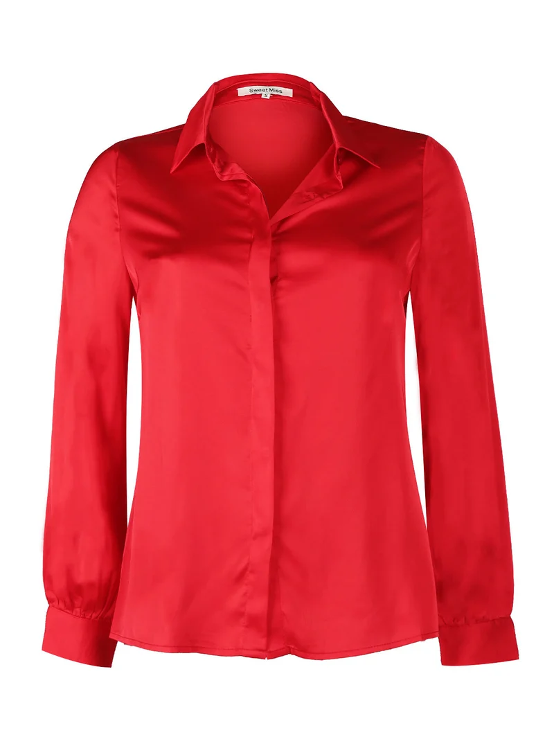 Camicia donna in raso con colletto - rosso