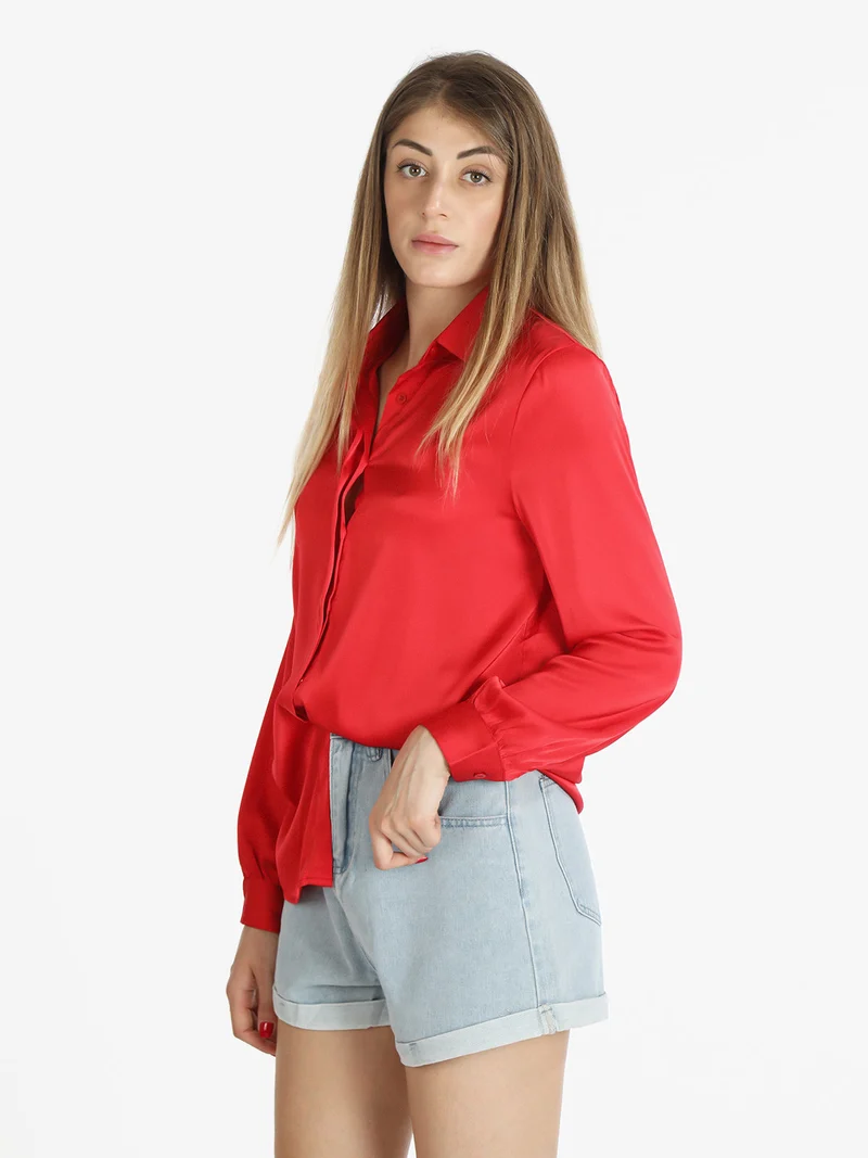 Camicia donna in raso con colletto - rosso