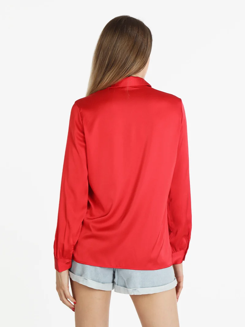Camicia donna in raso con colletto - rosso