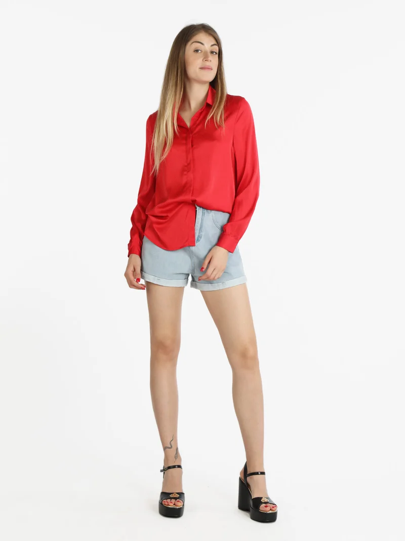 Camicia donna in raso con colletto - rosso