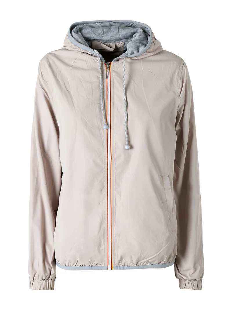 Giacca a vento da donna con cappuccio e zip - beige