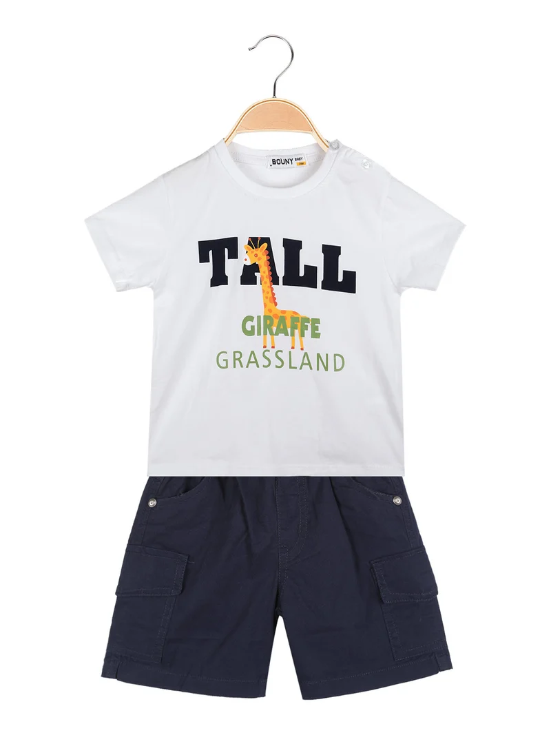 Completo 2 pezzi da neonato con t-shirt e bermuda cargo - bianco