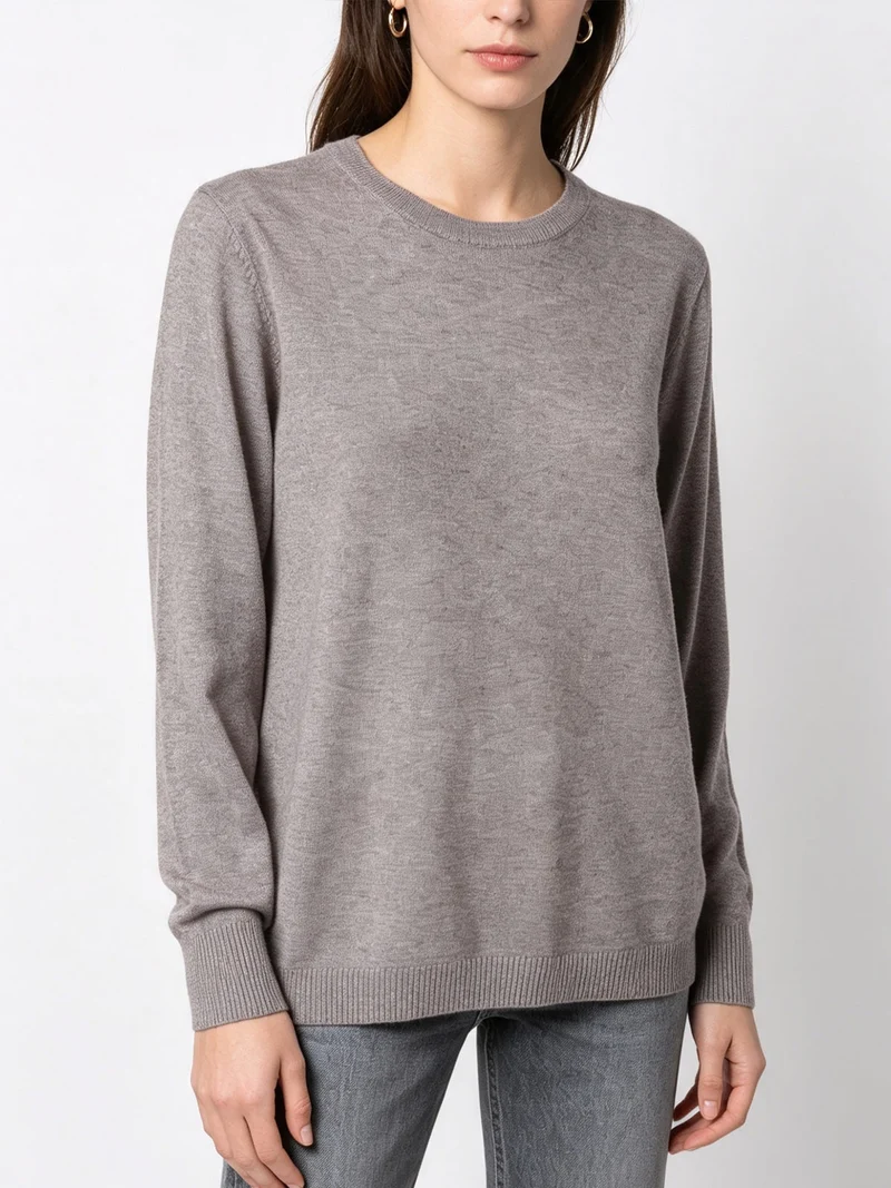Pullover girocollo da donna in maglia - fango