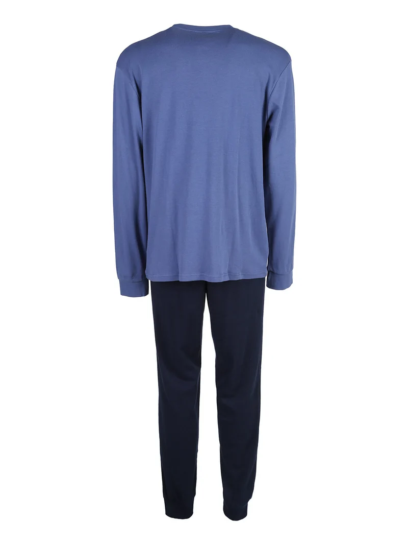 Pigiama lungo da uomo in cotone interlock con stampe - avion