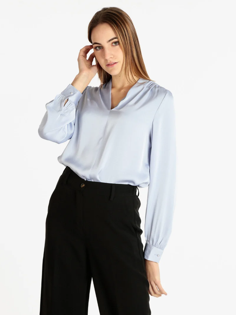 Blusa elegante donna in raso - azzurro