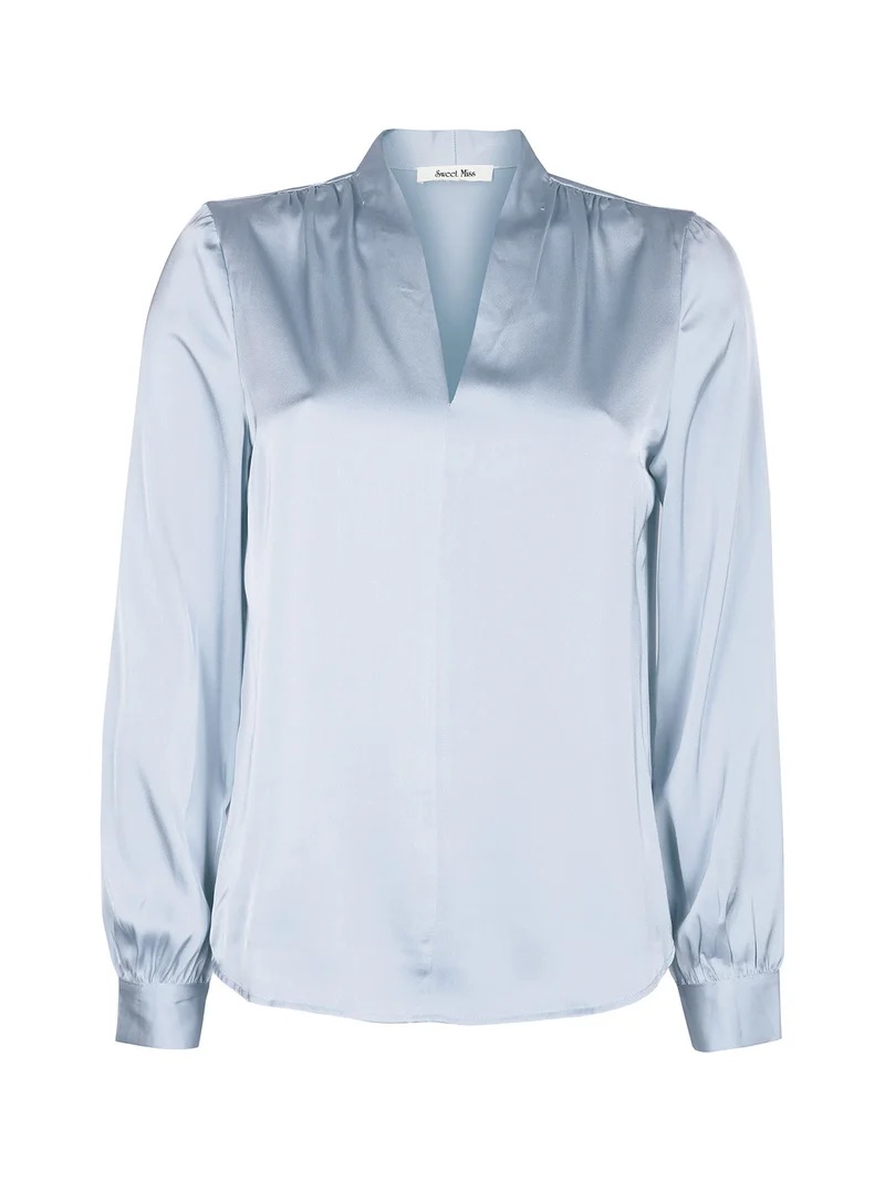Blusa elegante donna in raso - azzurro