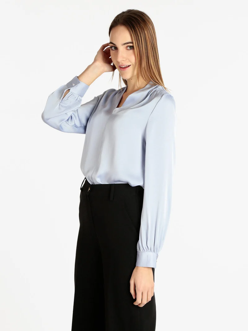 Blusa elegante donna in raso - azzurro