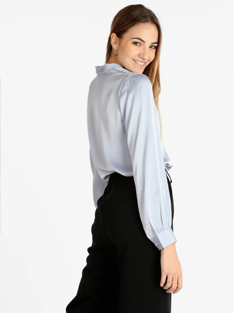 Blusa elegante donna in raso - azzurro