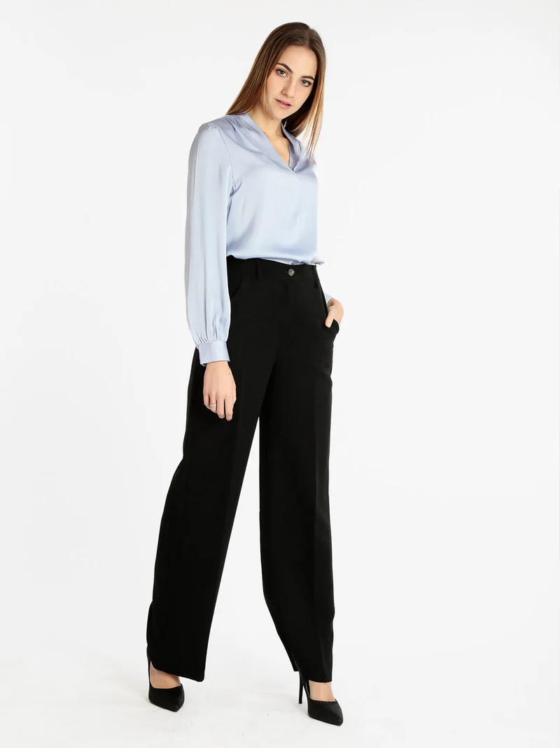 Blusa elegante donna in raso - azzurro