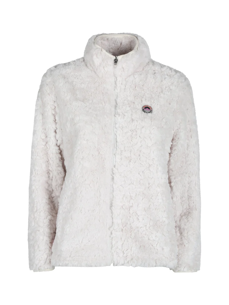 Giacca donna sportiva in ecopelo con zip - panna